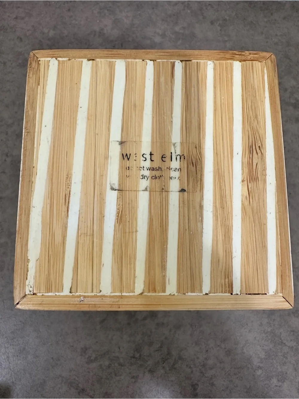 Vintage West Elm Striped Bamboo Wood Square Trinket Box Natural White 4 x 4 4.5”